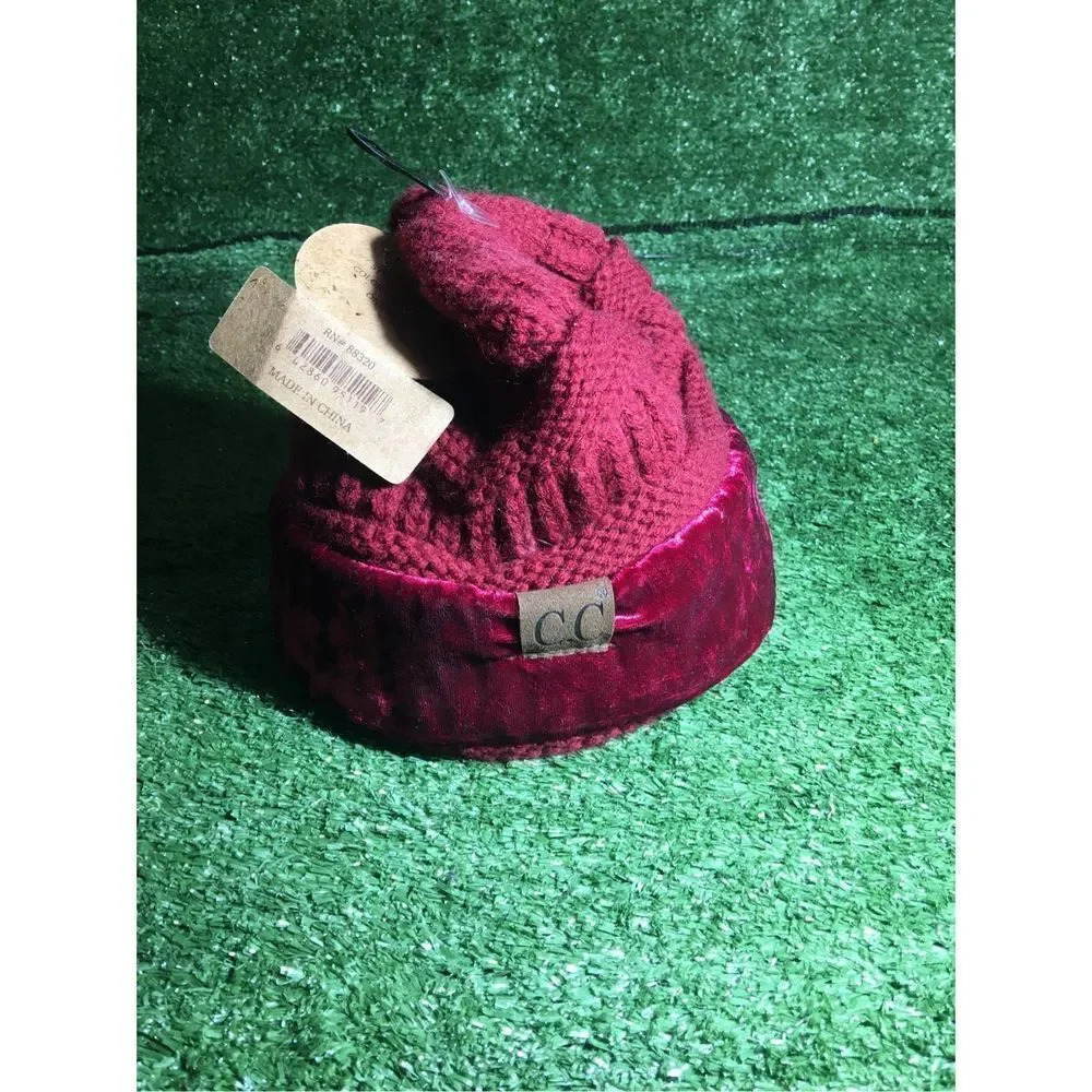 Womens Girlie Girl Beanie NWT velvet knit burgundy cool fall winter trendy cute